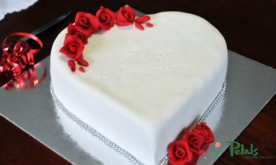 Heart Shape White forest Cake and Single Red Rose